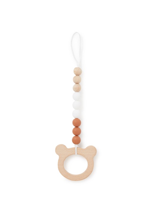 BamBam Bear speenkoord van hout  - voorkant donkerbeige