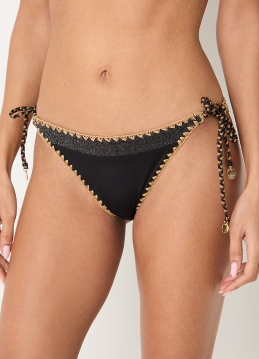 Banana Moon Blika Nazca bikinislip met geknoopt detail en lurex - voorkant 3 zwart