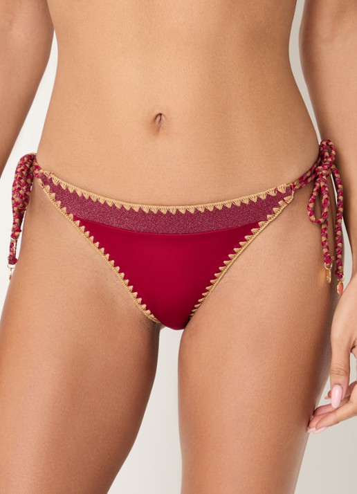 Banana Moon Blika Nazca bikinislip met geknoopt detail en lurex - voorkant 5 steenrood