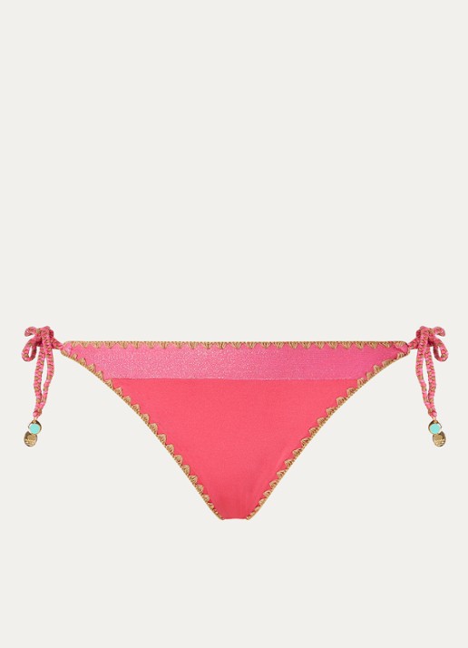Banana Moon Blika Nazca bikinislip met geknoopt detail en lurex - voorkant 2 donkerroze