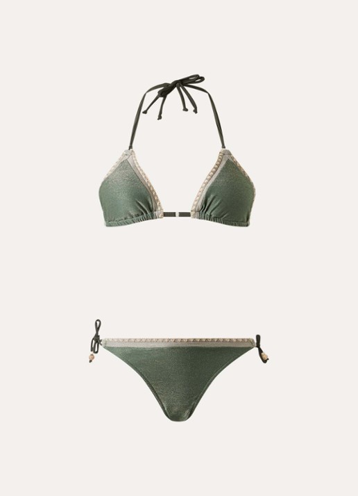 Banana Moon Blucostora shine bikiniset met lurex en kralendecoratie - voorkant bronsgroen