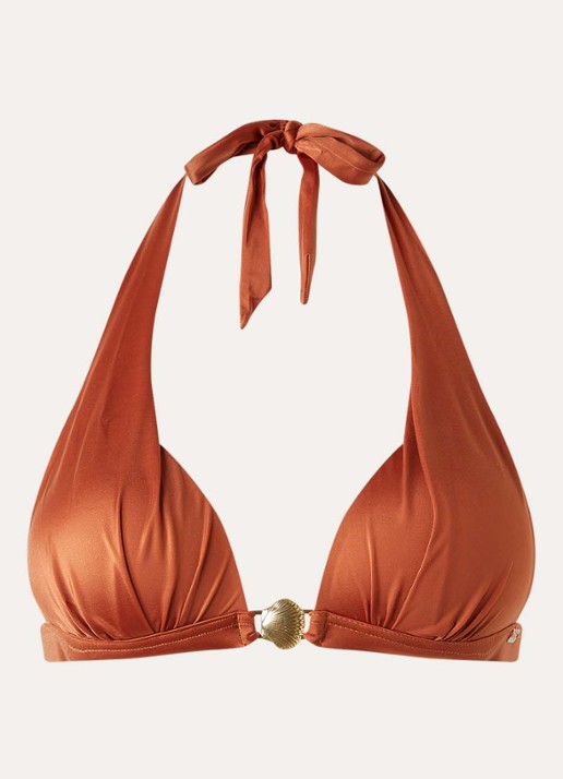 Banana Moon Hapo Coraliss voorgevormde halter bikinitop met metallic finish - voorkant oranjerood