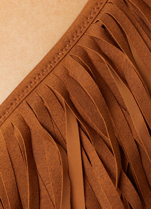 Banana Moon Lenno halter bikinitop met franjes en vulling - detail 2 cognac
