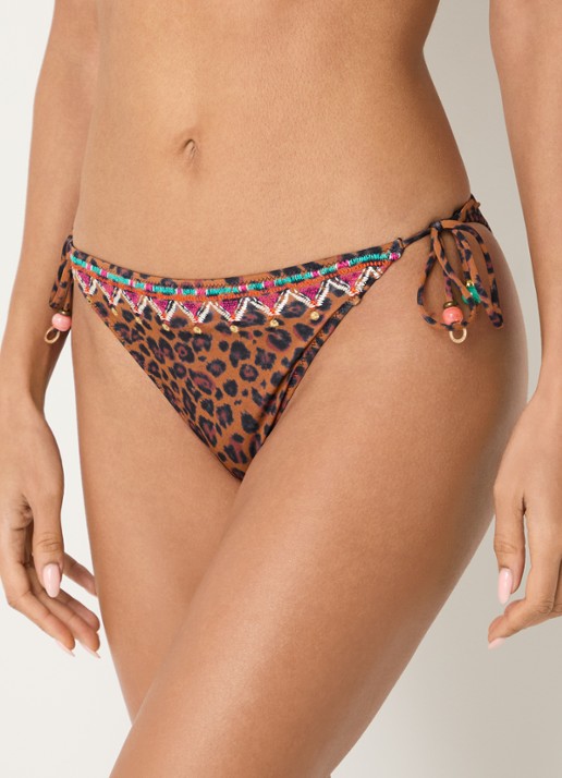 Banana Moon Tosca Serenely brazilian bikinislip met panterprint  - voorkant 5 oranjebruin
