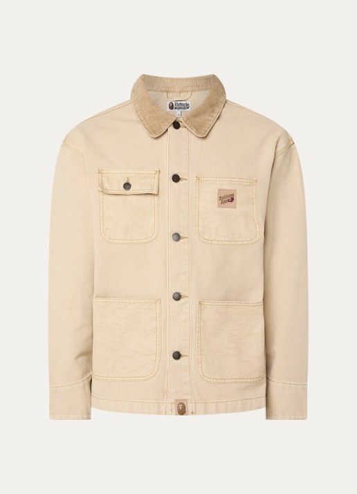Bape Jack met opgestikte zakken en jacquard dessin - voorkant beige