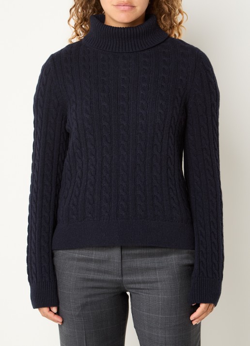 Barbour Ambleside grofgebreide trui met col - detail blauw