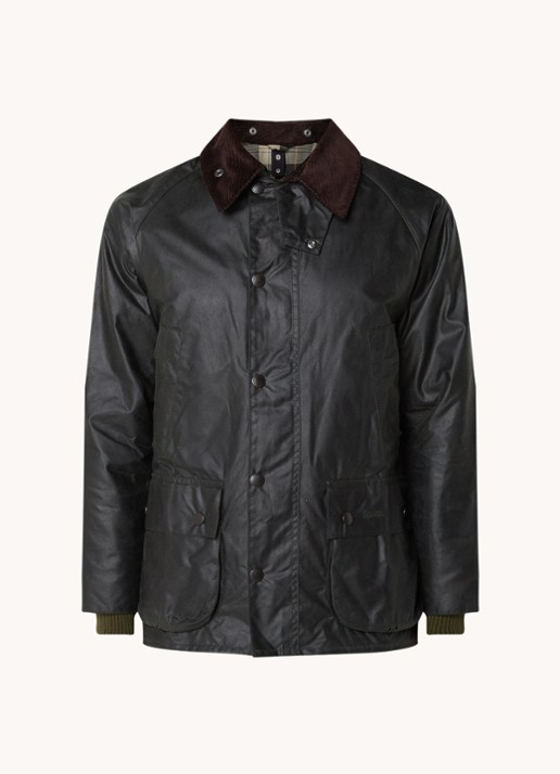 Barbour Bedale jack met opgestikte zakken en kraag van corduroy  - voorkant bronsgroen