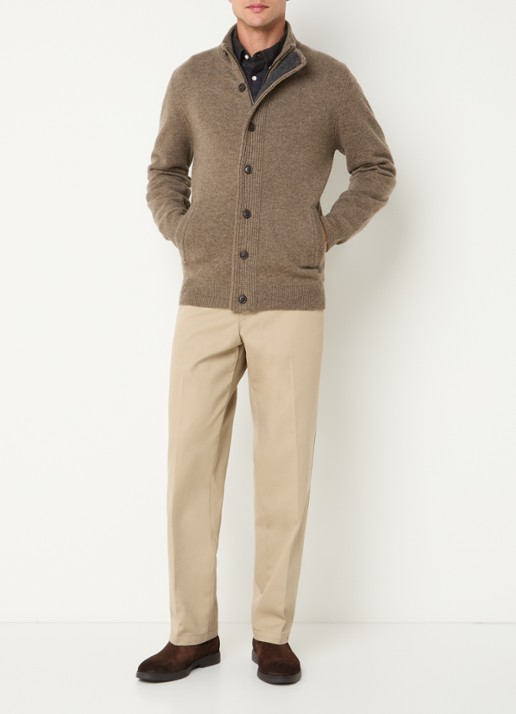 Barbour Essential fijngebreid vest van wol - voorkant 2 beige