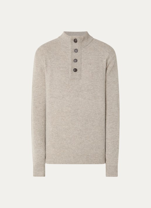 Barbour Essential fijngebreide trui van wol met halve rits - voorkant beige