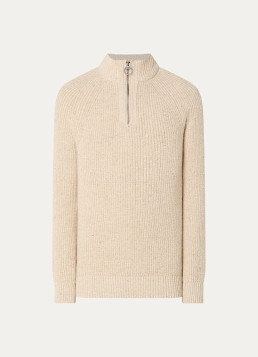 Barbour Essentials grofgebreide trui in wolblend - voorkant 3 beige