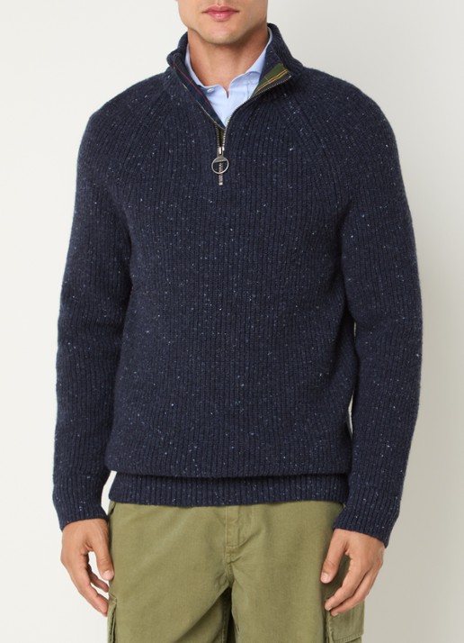 Barbour Essentials grofgebreide trui in wolblend - detail 4 donkerblauw