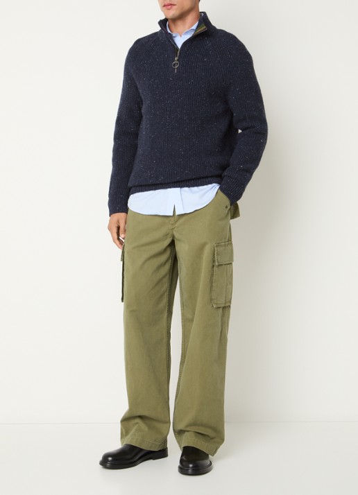 Barbour Essentials grofgebreide trui in wolblend - voorkant 2 donkerblauw