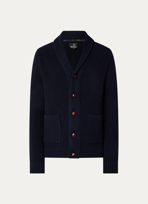 Barbour Grofgebreid vest met opgestikte zakken - voorkant donkerblauw