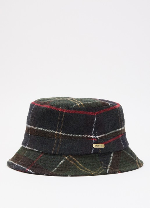 Barbour Heidi tartan bucket hoed in wolblend met ruitdessin  - voorkant 2 donkerblauw