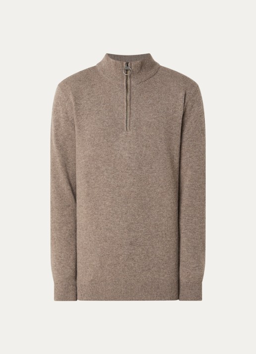 Barbour Holden fijngebreide trui van wol met halve rits - voorkant 3 beige