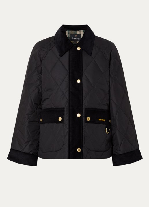 Barbour Kilnwick A-lijn barn jack met quilt patroon - voorkant 2 zwart