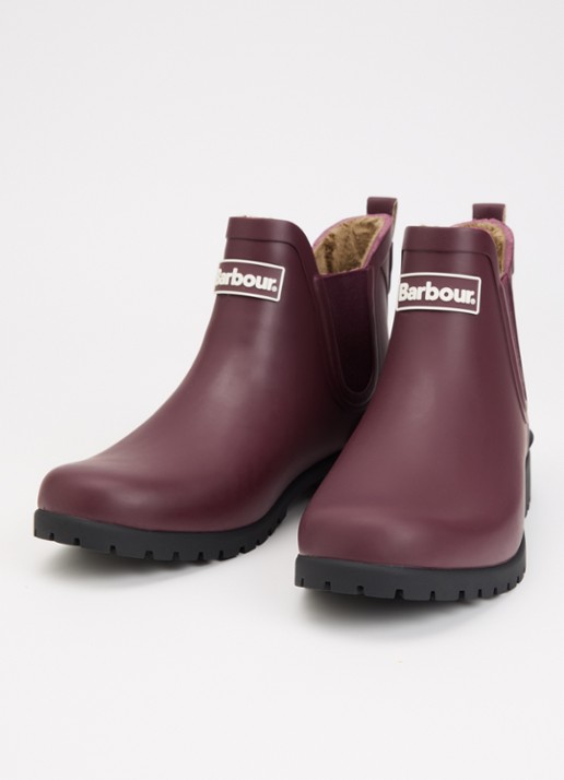 Barbour Kirkton regenlaars met ruitdessin en logo - detail 2 bordeauxrood