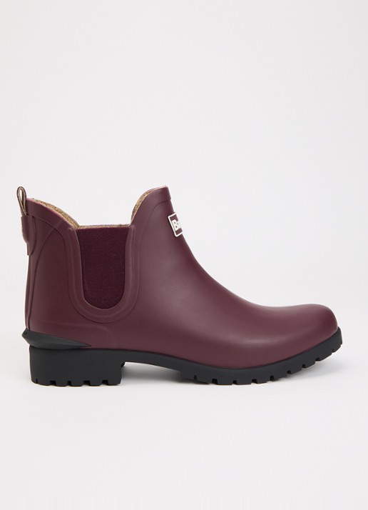 Barbour Kirkton regenlaars met ruitdessin en logo - voorkant bordeauxrood
