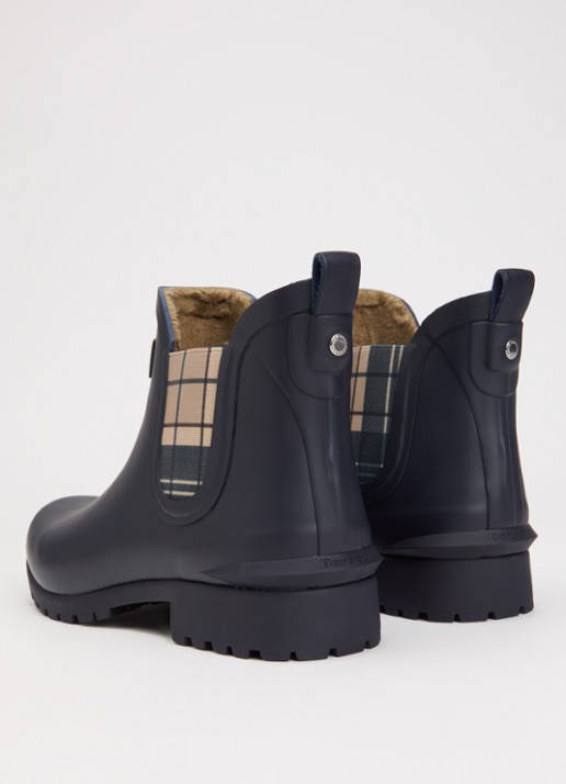 Barbour Kirkton regenlaars met ruitdessin en logo - achterkant 4 donkerblauw