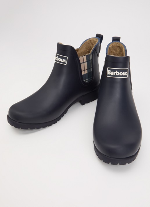 Barbour Kirkton regenlaars met ruitdessin en logo - detail 2 donkerblauw