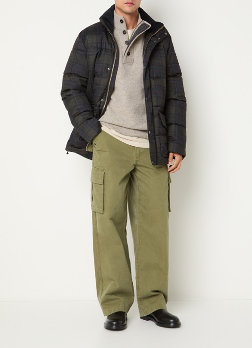 Barbour Lonnen pufferjack met ruitdessin en klepzakken - voorkant 4 groen