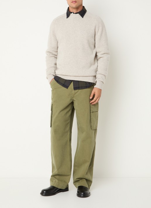 Barbour Newton grofgebreide trui van wol - voorkant 2 lichtgrijs