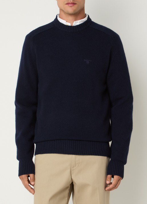 Barbour Newton grofgebreide trui van wol - detail 4 donkerblauw