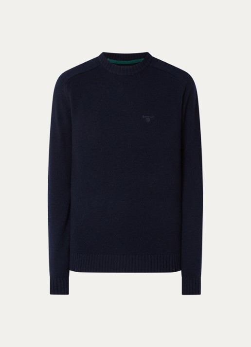 Barbour Newton grofgebreide trui van wol - voorkant donkerblauw