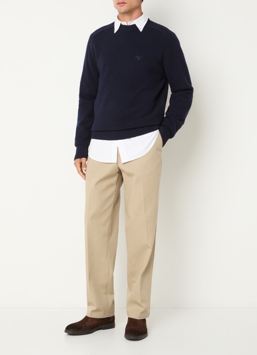 Barbour Newton grofgebreide trui van wol - voorkant 2 donkerblauw
