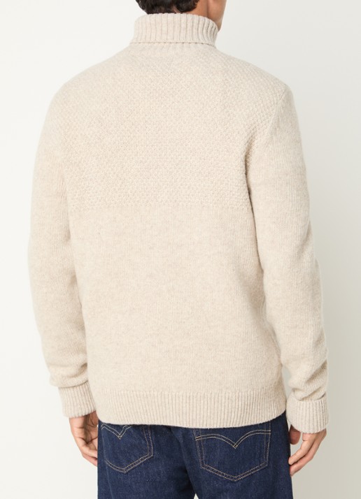 Barbour Northcliffe grofgebreide coltrui van wol - achterkant 2 beige