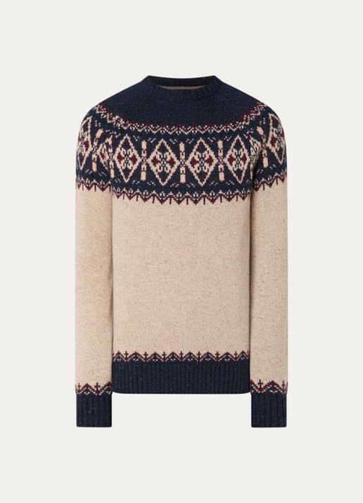 Barbour Tisburry grofgebreide trui in zijdeblend met ingebreid patroon - voorkant 3 donkerblauw
