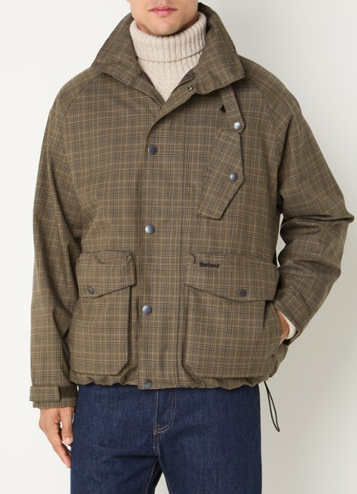Barbour Transport regenjack met ruitdessin en opbergbare capuchon - detail beige