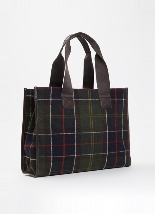Barbour Turnberry shopper in wolblend met ruitdessin - achterkant 4 groen