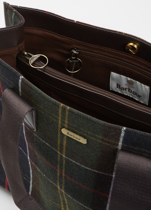 Barbour Turnberry shopper in wolblend met ruitdessin - detail groen