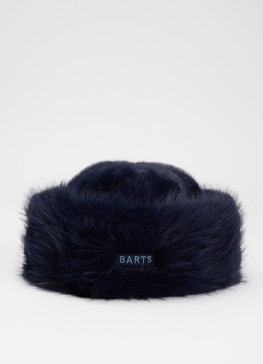 Barts Angeliqa muts van imitatiebont met logo  - voorkant donkerblauw
