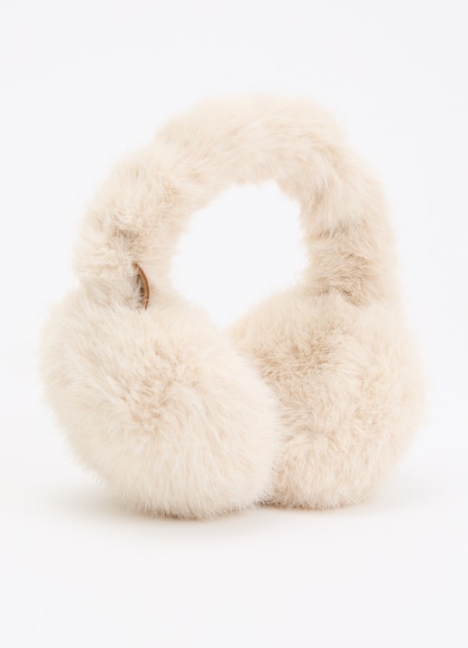 Barts Big Fur oorwarmers van imitatiebont - voorkant beige