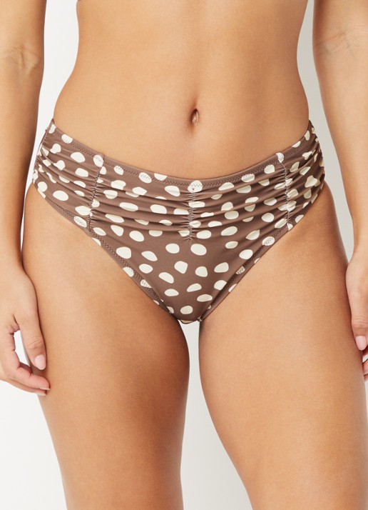 Barts Dauna high waisted bikinislip met stippenprint - voorkant 3 lichtbruin