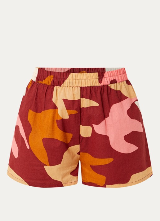 Barts Falesy high waist loose fit korte broek met camouflageprint  - voorkant steenrood