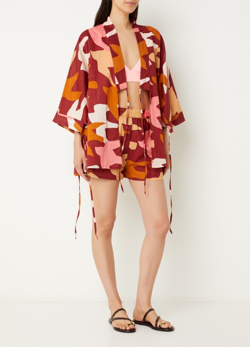 Barts Falesy high waist loose fit korte broek met camouflageprint  - voorkant 2 steenrood