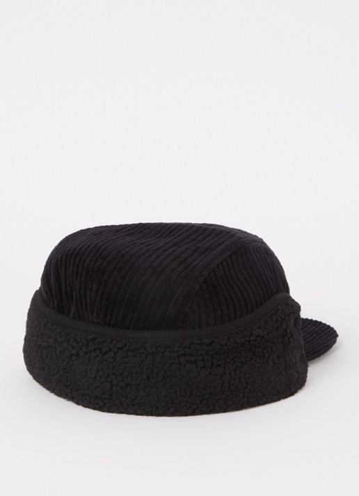 Barts Rayner muts van corduroy met teddy detail - detail zwart