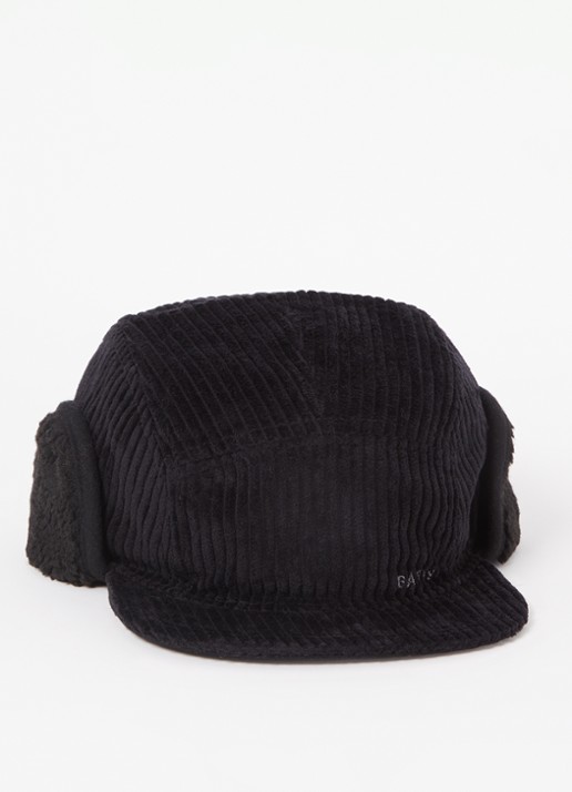 Barts Rayner muts van corduroy met teddy detail - voorkant 2 zwart