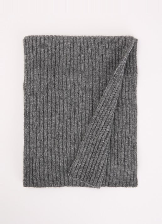 Barts Ribgebreide sjaal in wolblend 180 x 25 cm - voorkant middengrijs