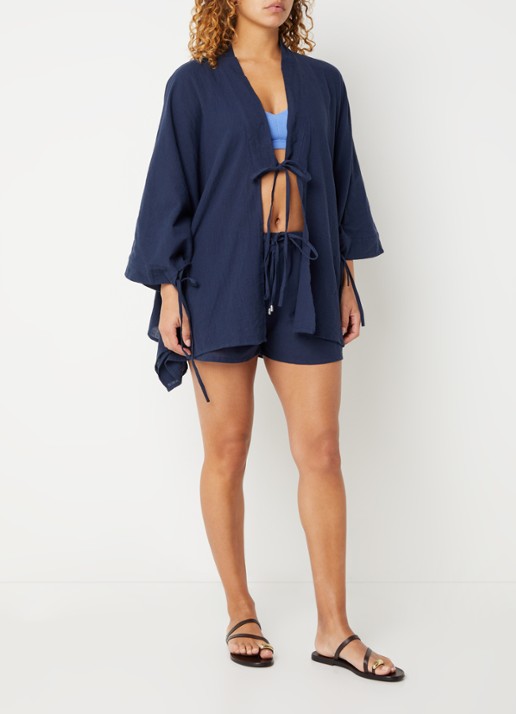 Barts Ritay kaftan met strikceintuur - voorkant 4 donkerblauw
