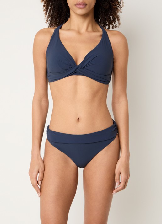 Barts Solid high waisted bikinislip met plooidetail - voorkant 2 donkerblauw