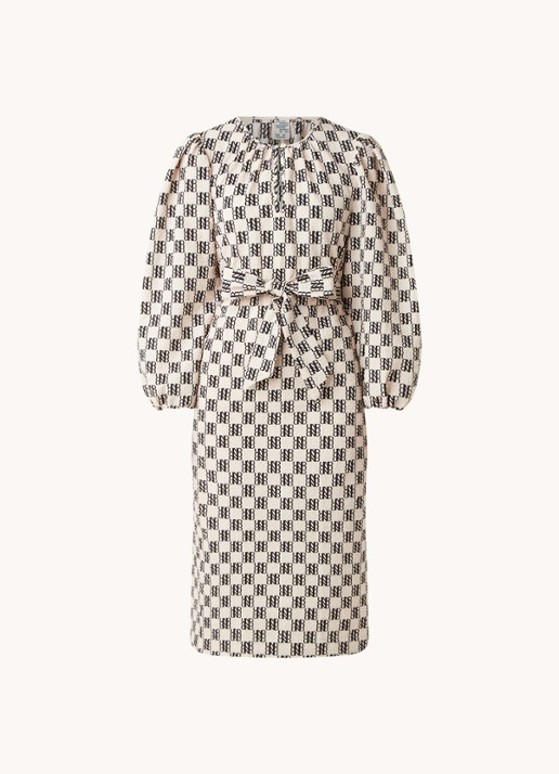 Baum und Pferdgarten Amadorah midi jurk met logoprint en pofmouw - voorkant 3 beige
