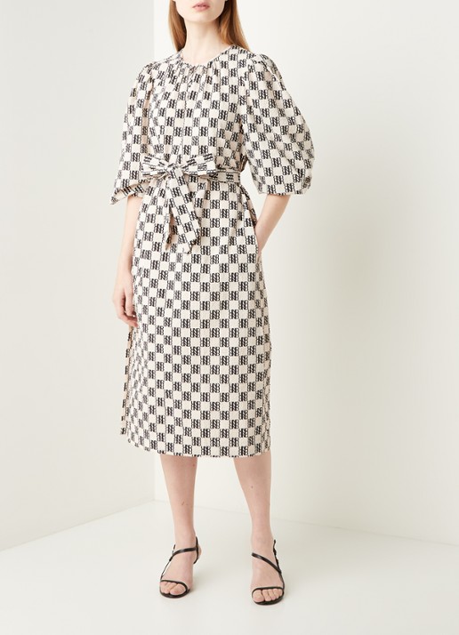 Baum und Pferdgarten Amadorah midi jurk met logoprint en pofmouw - voorkant 4 beige