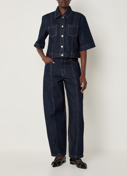 Baum und Pferdgarten Blouse van denim met borstzakken - voorkant 3 donkerblauw