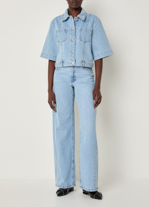 Baum und Pferdgarten Blouse van denim met borstzakken - voorkant 3 lichtblauw