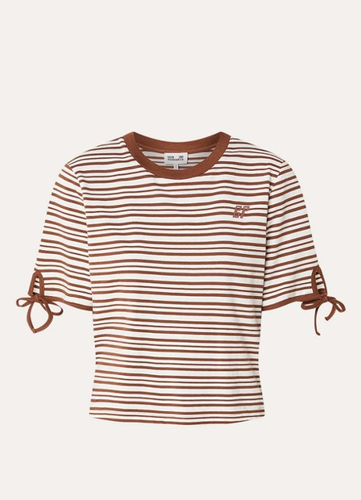 Baum und Pferdgarten Janet T-shirt met streepprint en gestrikt detail - voorkant cognac
