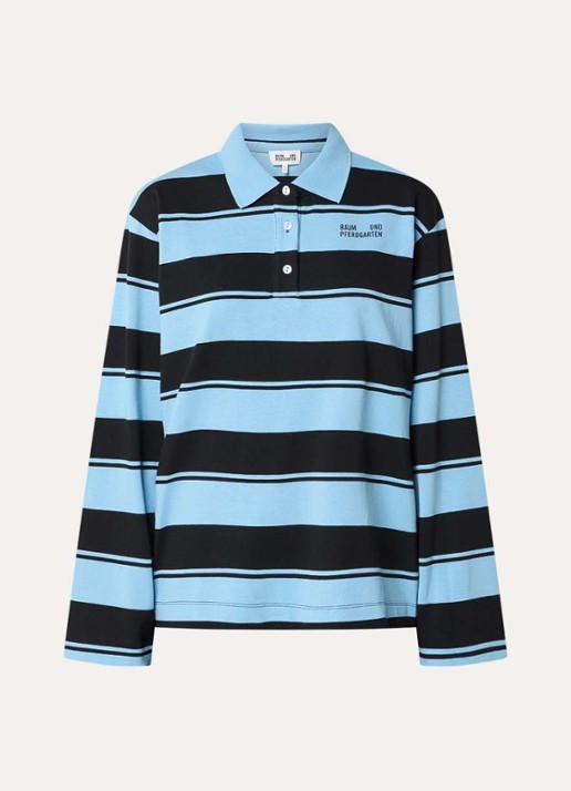 Baum und Pferdgarten Jeanne longsleeve met streepprint en polokraag - voorkant 2 aquablauw